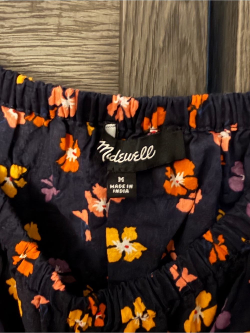 Madewell Black Floral Square-Neck Puff Sleeve Top with Orange & Pink Flowers - Picture 2 of 2